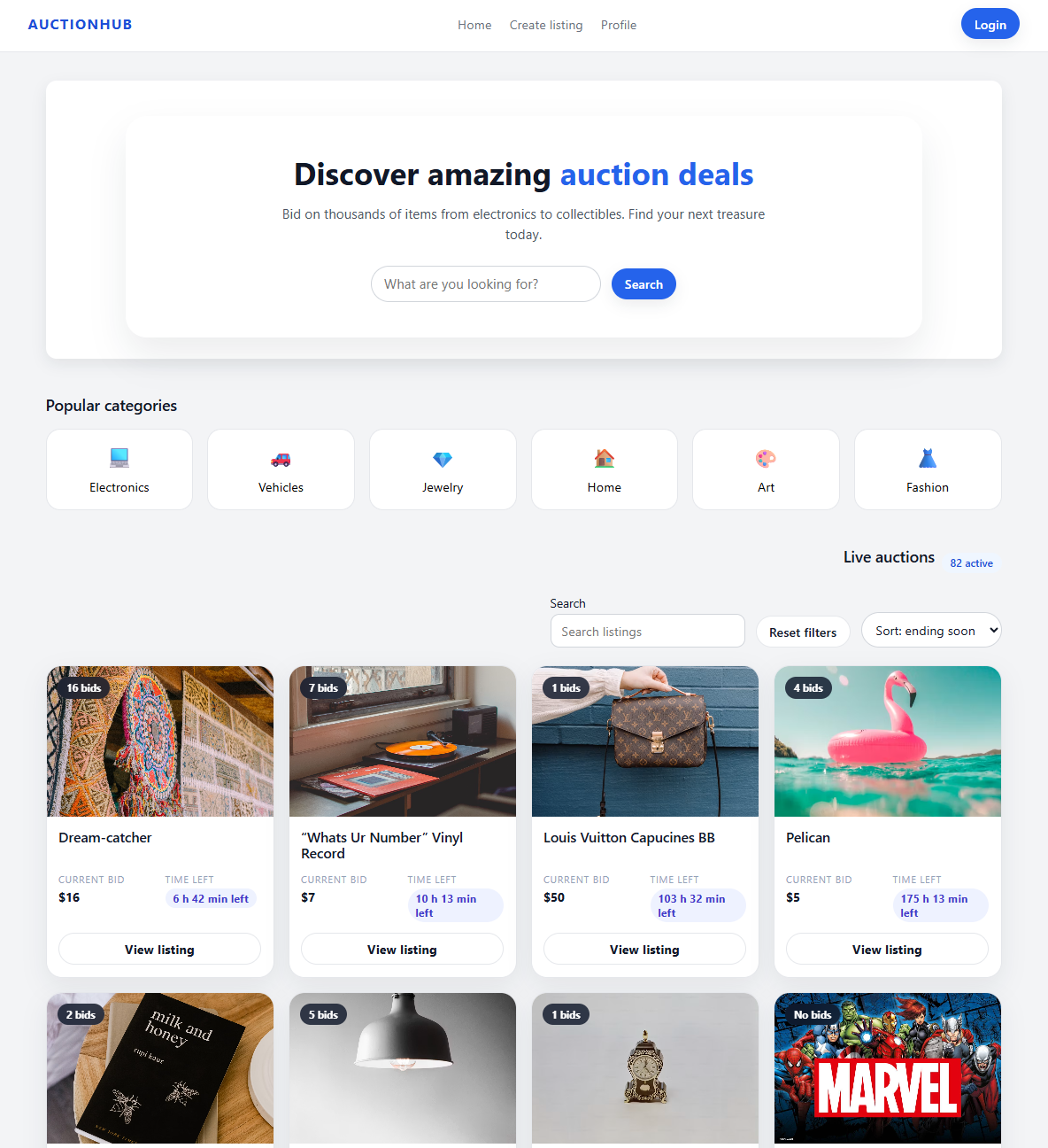 Screenshot of the AuctionHub Semester Project 2 project